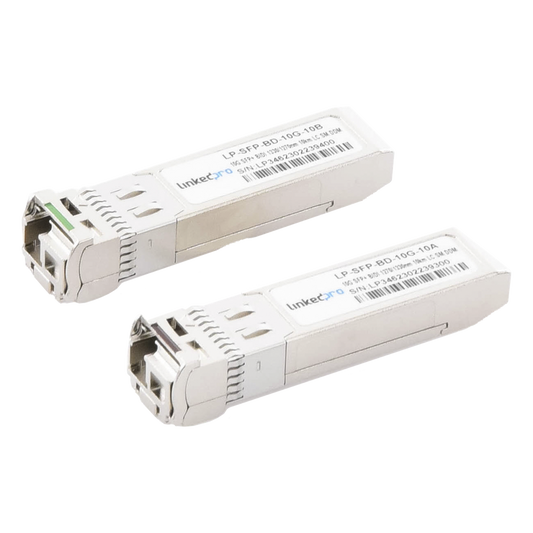Transceptores Ópticos Bidireccionales SFP+ (Mini-Gbic) / Monomodo 1270 & 1330 nm / 10 Gbps / 10GBASE-BX / Conector LC/UPC Simplex / DDM / Hasta 10 km / 2 Piezas
