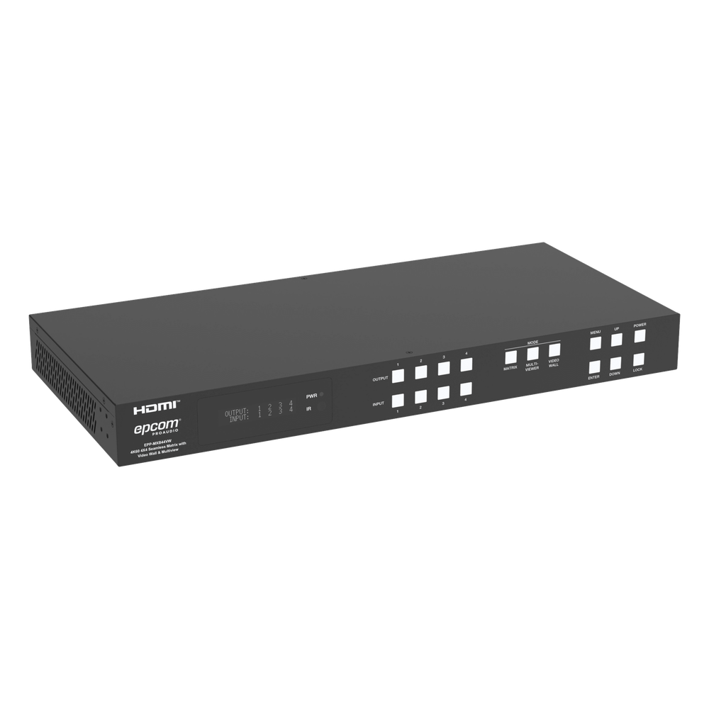 Switch de Video Matrix 4x4 HDMI 2.0 | 18Gbps Ancho de Banda | 4K2K@60Hz Resolución | 4 Entradas 4 Salidas HDMI | Audio LPCM y Dolby Digital | Control TCP-IP y RS-232 | Conectores Phoenix para Audio | Metal Enclosure