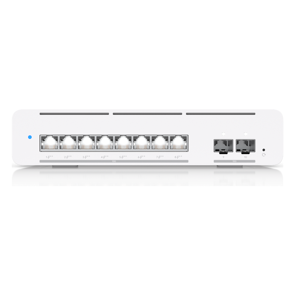 USW Pro XG 8 PoE Switch PoE++ Capa 3 Etherlighting™ de 8 Puertos 10GbE (Todos PoE++) y 2 Puertos SFP+ con Disponibilidad PoE de 155W