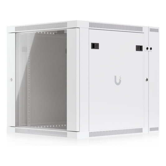 UACC Rack Cabinet 12U (600 x 703 mm) - Gabinete Cerrado para Montaje en Pared con Puerta Frontal de Vidrio Templado, Puerta Trasera Abatible (Swing-Out) y Paneles Laterales Removibles con Llave