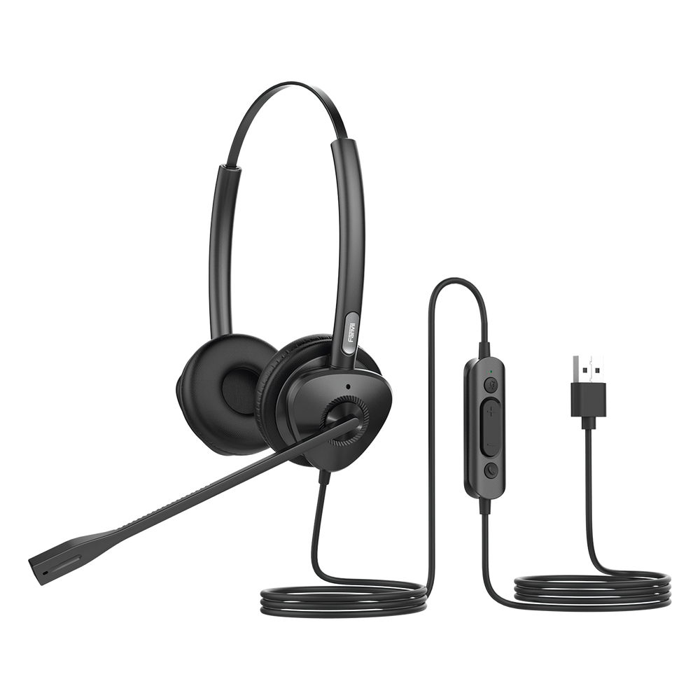 Diadema binaudal (duo) con tecnología antishock para teléfonos IP FANVIL USB con micrófono de cancelación de ruido, larga durabilidad