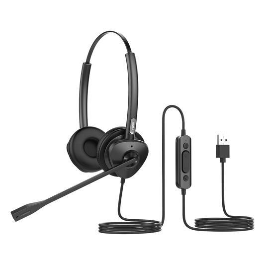 Diadema binaudal (duo) con tecnología antishock para teléfonos IP FANVIL USB con micrófono de cancelación de ruido, larga durabilidad