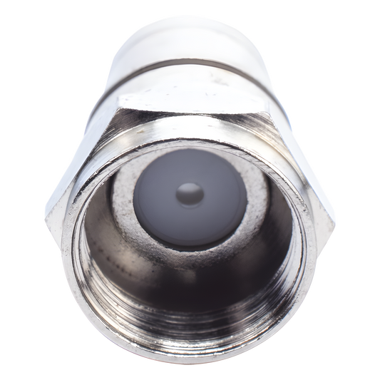 Conector F Macho Plegable, Con PIN para Cable RG-59, Cuerpo de Bronce Niquelado.