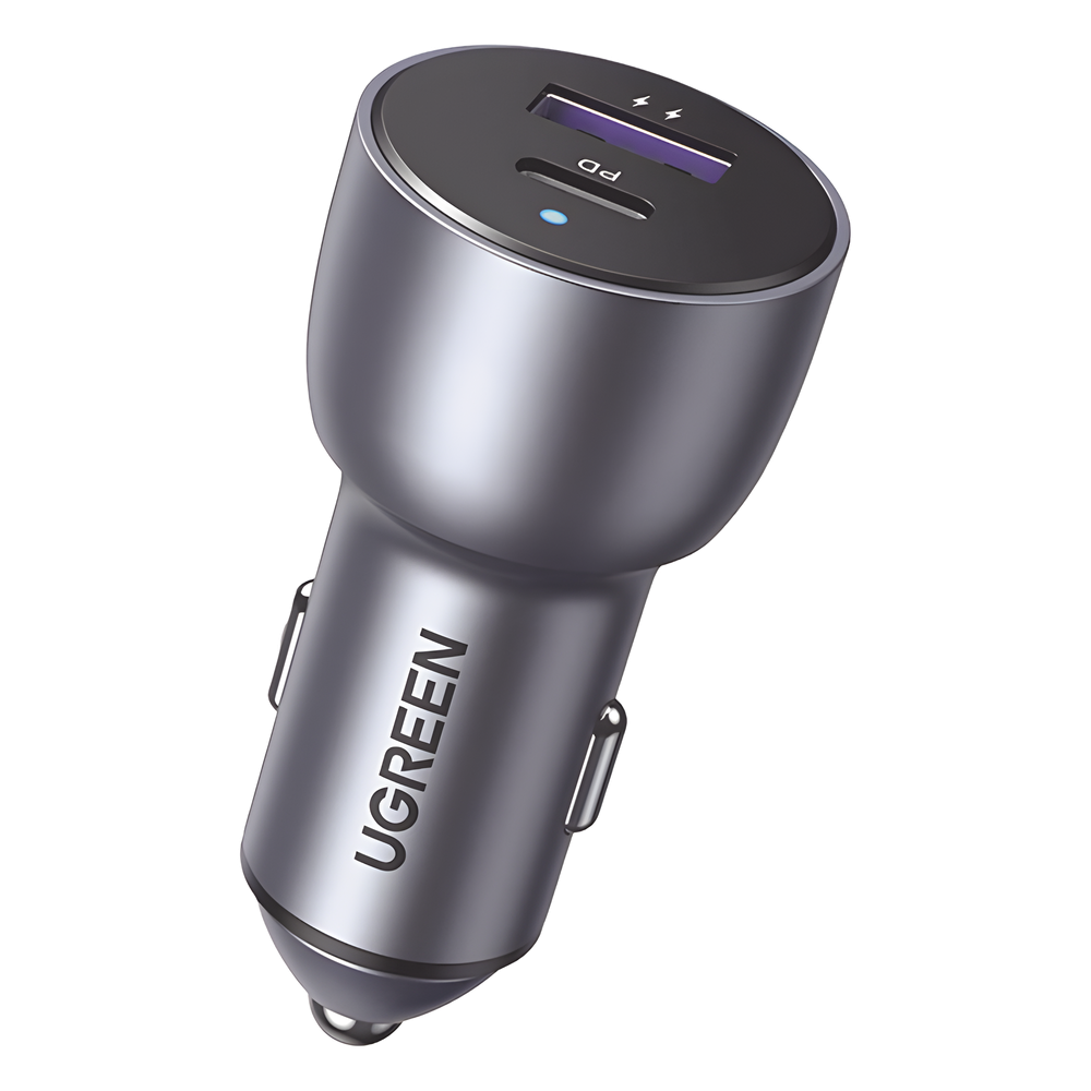 Cargador de Auto 52.5W | Puerto USB-A y USB-C | Carga Rápida | Compatible con Vehículos de 12 y 24 VCD | PD3.0 + QC3.0 | Chip Inteligente | Diseño Compacto Mayor Eficiencia Energética | Caja de Aluminio