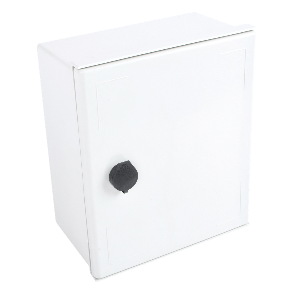Gabinete de Poliéster IP65 Uso en Intemperie (250 x 300 x 140 mm) con Placa Trasera Interior de Plástico (Incluye Chapa y Llave).
