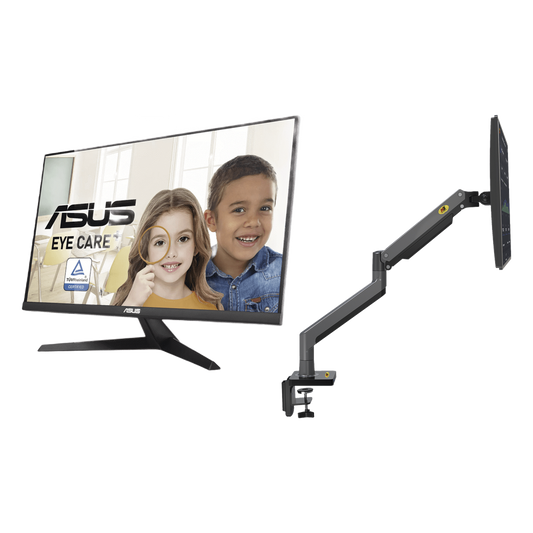 Kit de Montaje de Escritorio Articulado + Monitor Profesional Ultra Delgado 27” Full HD