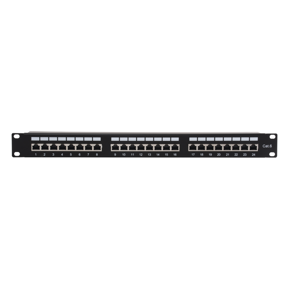 Panel de Parcheo de Impacto (110) Blindado (STP) de 24 Puertos Cat6, 19 Pulgadas