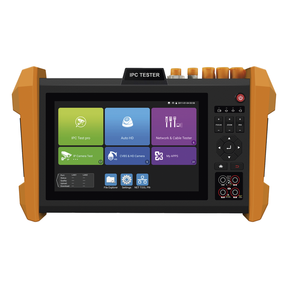Tester Profesional Multifunción | Pantalla Táctil 7" | Láser Integrado | Cámara Integrada | Prueba IP/HD Coaxial | 4K/8K | H.265/H.265 | ONVIF | WiFi | Analizador de Cable | Medidor de Potencia Óptica y Red | TDR |