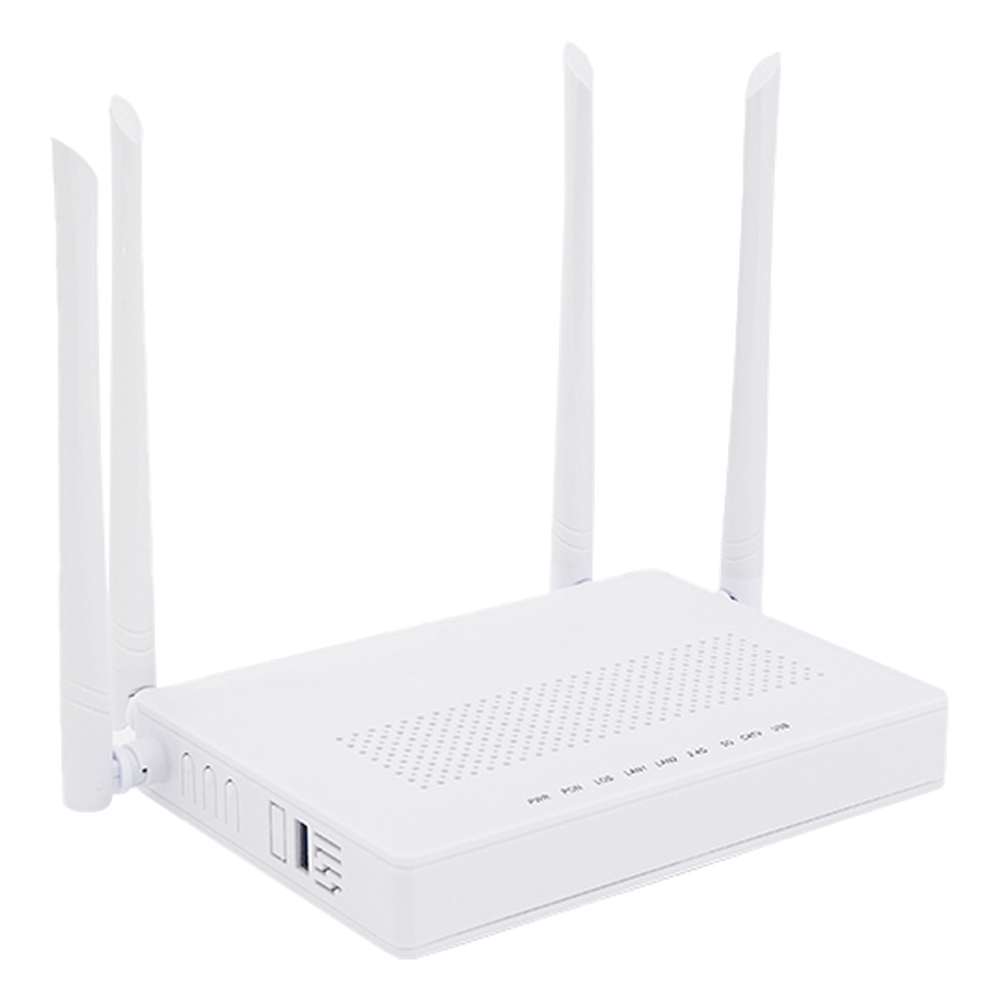 ONU Dual GPON/EPON / Wi-Fi Doble Banda 2.4 y 5 GHz / Soporta MESH / 2 Puertos Gigabit / 1 Puerto PON SC/APC / 1 puerto CATV / Hasta 1200 Mbps vía Wi-Fi