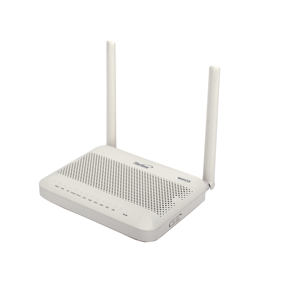 ONU GPON WiFi 6, (2.4/5 GHz), 2 Antenas de 5 dBi, Compatible con OLT de Terceros, 4 puertos Gigabit + 1 POTS + 2 USB, conector SC/UPC