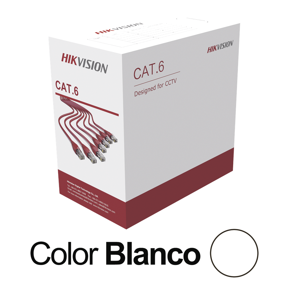 Bobina de Cable UTP 305 Metros (1000 Pies) / Cat 6 (24 AWG) / Color Blanco / PVC (CM) / Uso en Interior / CCA (Cobre con Aluminio) / Aplicaciones de CCTV y Redes de Datos