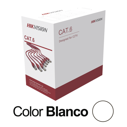 Bobina de Cable UTP 305 Metros (1000 Pies) / Cat 6 (24 AWG) / Color Blanco / PVC (CM) / Uso en Interior / CCA (Cobre con Aluminio) / Aplicaciones de CCTV y Redes de Datos