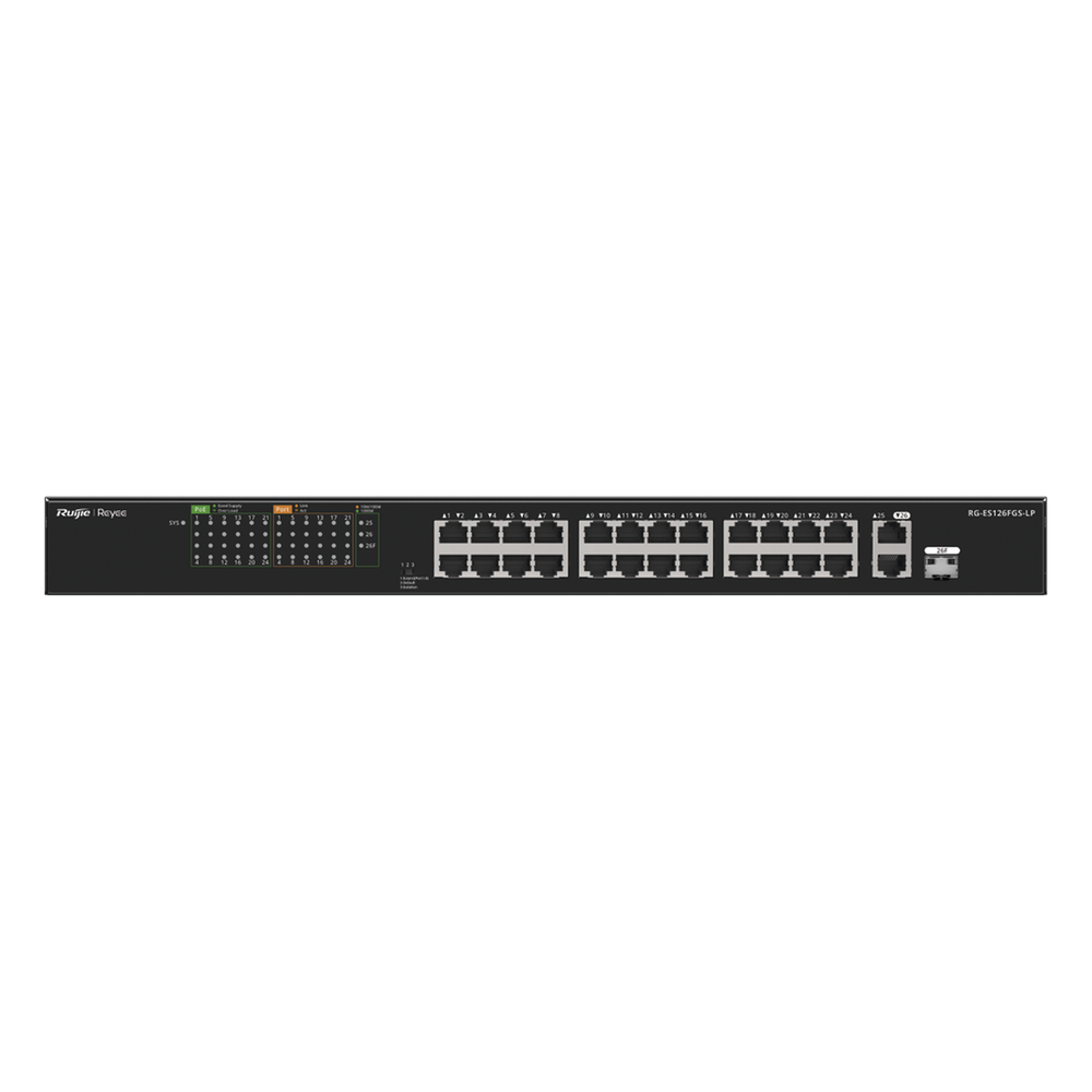 Switch PoE+ no Administrable, hasta 180 Watts Ideal para CCTV, 24 Puertos 10/100 PoE+, 2 Uplinks Gigabit (1 SFP COMBO)