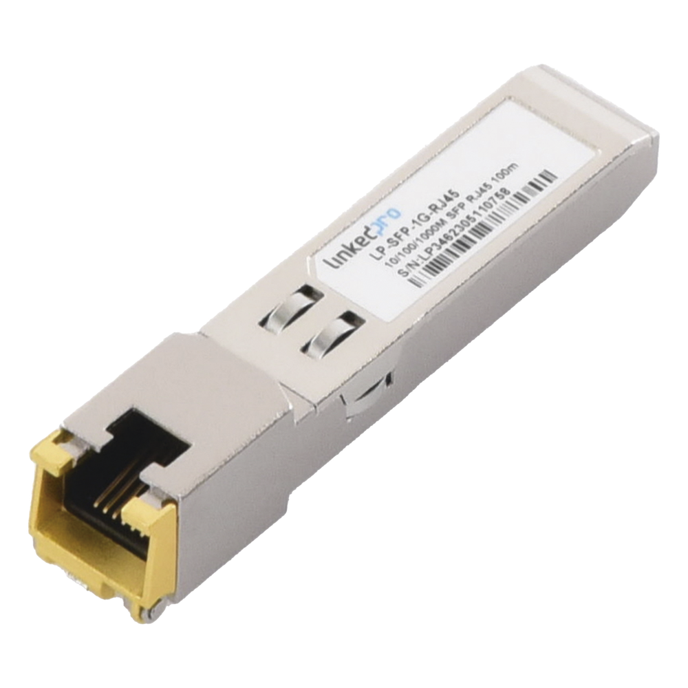 Transceptor Óptico SFP a RJ45 / Auto negociación 10/100/1000 Mbps / Conector RJ45 / 1000BASE-T / Distancia de hasta 100 m.