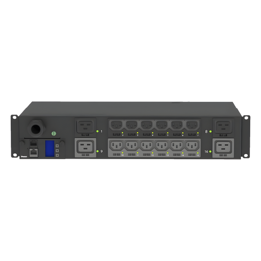 PDU Monitoreable y Switchable (MS) para Distribución de Energía, Enchufe de Entrada NEMA L6-30P, Con 12 Salidas C13 y 4 Salidas C19, Horizontal 19in, 208 Vca, 30 Amp, 2UR