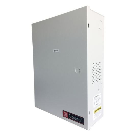 Fuente de poder ALTRONIX de 12/24 Vcc @ 6 Amper, con capacidad de batería de respaldo, requiere batería, 8 salidas, con voltaje de entrada de 115 Vca