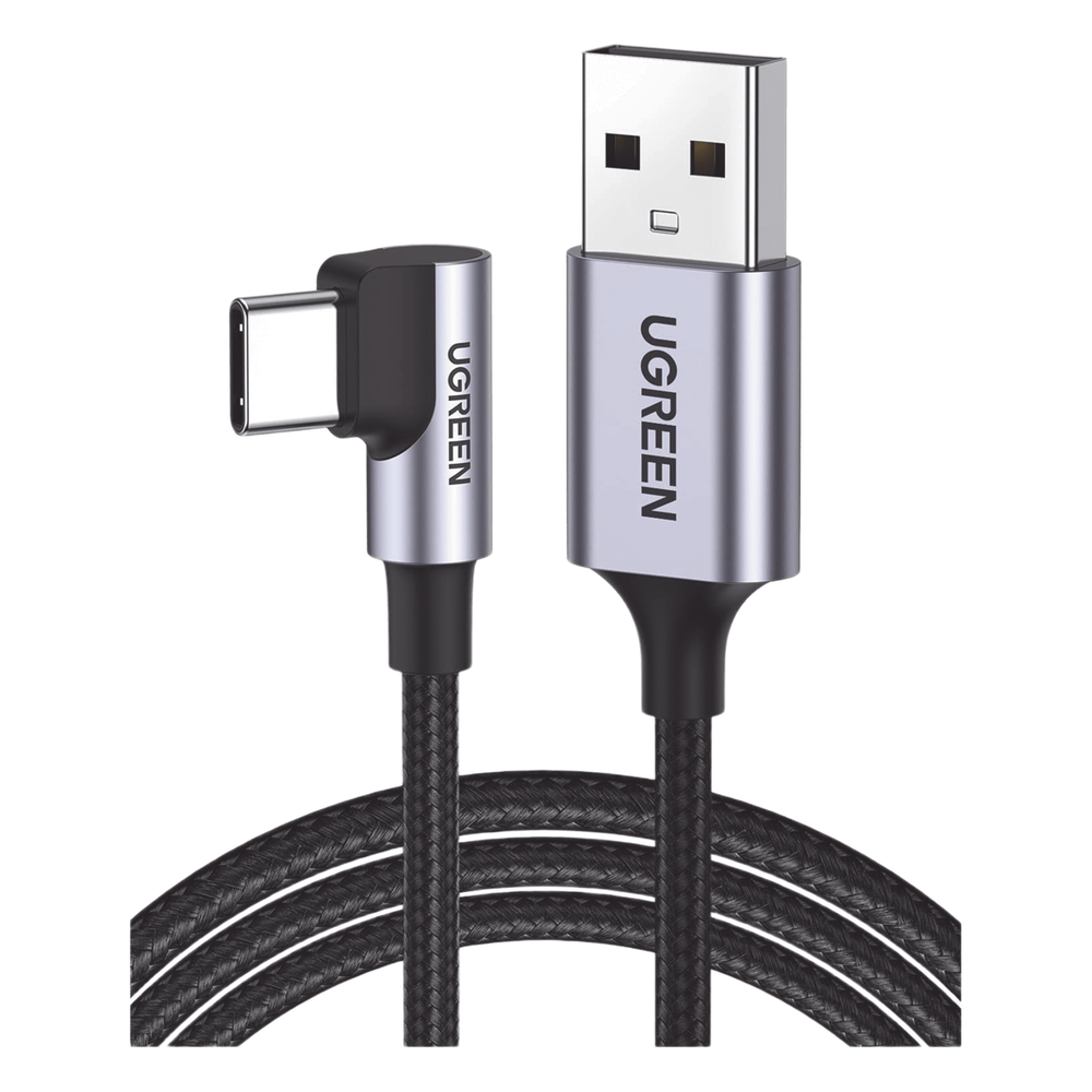Cable USB-A a USB-C | 1 Metro | Conector con Ángulo Recto de 90° | Carga Rápida de hasta 60W | 480 Mbps | PD3.0 | QC4.0/3.0/2.0 | FPC | AFC | Protección Integrada| Caja de Aluminio | Nylon Trenzado | Color Negro