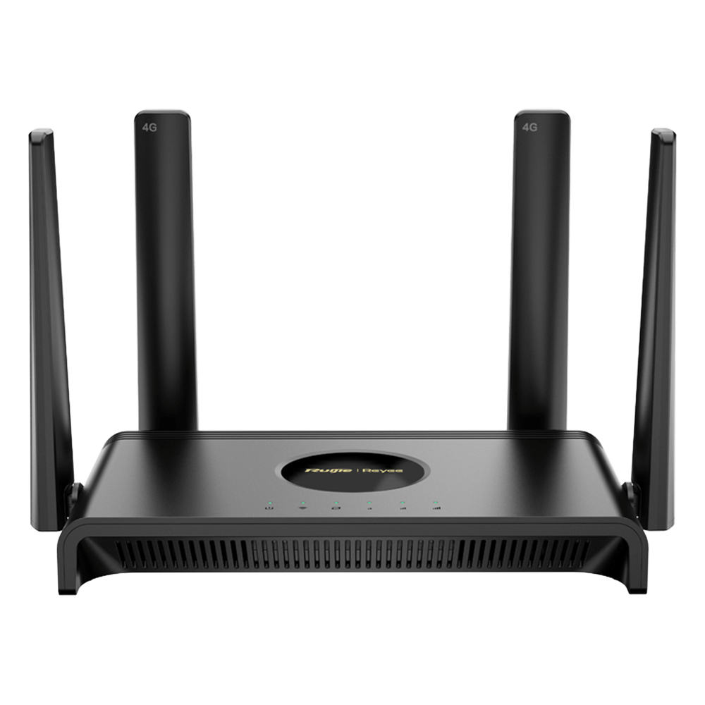 Router 4G LTE CAT.4 / Wi-Fi 4 N300 300 Mbps / Slot Micro SIM Plug & Play / 4 Puertos 10/100 / 4 Antenas Externas / Administración Cloud Ruijie Reyee
