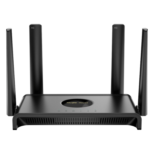 Router 4G LTE CAT.4 / Wi-Fi 4 N300 300 Mbps / Slot Micro SIM Plug & Play / 4 Puertos 10/100 / 4 Antenas Externas / Administración Cloud Ruijie Reyee