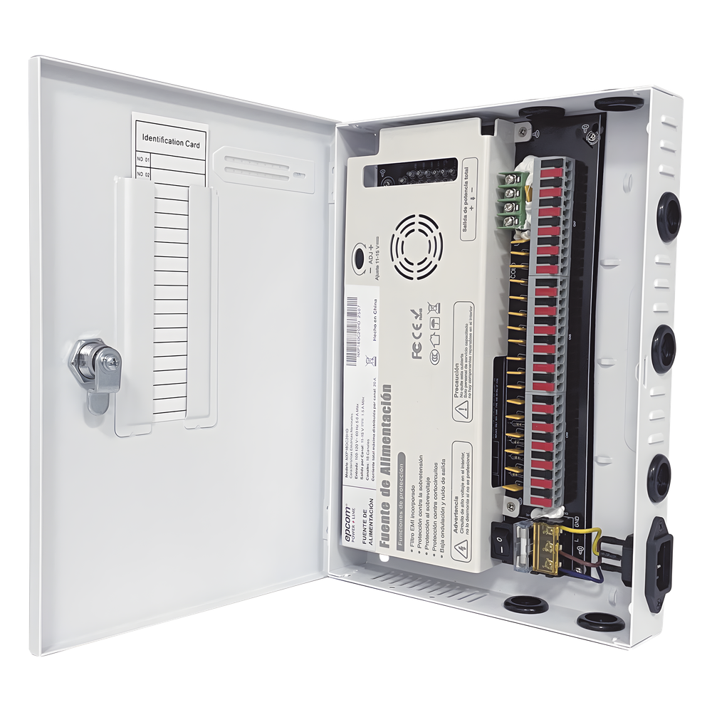Fuente / 11-15 V / 18 canales / 20 A / Alta tecnología en seguridad / Doble ventilador / Hasta 1.8 Amperes por Salida / Filtro de ruido por canal / Diseño de alta gama.