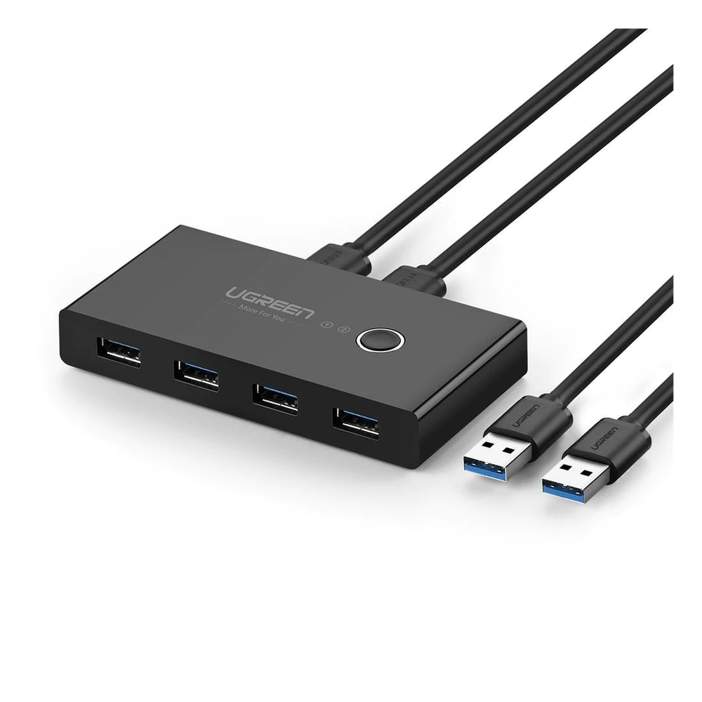Conmutador USB para Compartir 4 Puertos USB 3.0 a 2 PC Ìs | Cambio Mediante Botón | Incluye Dos Cables USB de 1.5 m | ABS | Permite que 2 Usuarios Compartan 4 Dispositivos Periféricos USB3.0, como una impresora, un escáner, etc.