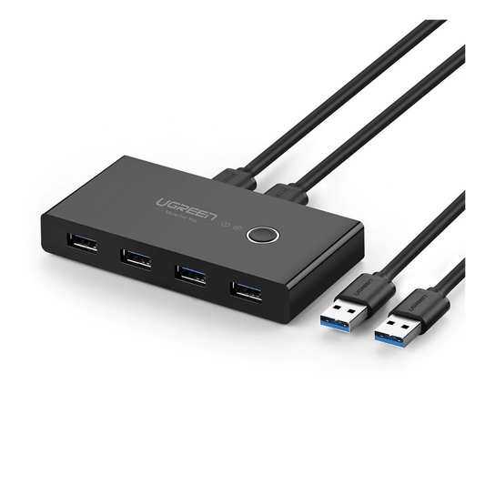 Conmutador USB para Compartir 4 Puertos USB 3.0 a 2 PC Ìs | Cambio Mediante Botón | Incluye Dos Cables USB de 1.5 m | ABS | Permite que 2 Usuarios Compartan 4 Dispositivos Periféricos USB3.0, como una impresora, un escáner, etc.