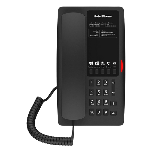 Teléfono IP Hotelero Wi-Fi 6 / 2 Líneas SIP / Doble Banda 2.4/5 GHz / 5 Teclas Programables / Puerto USB-A / PoE 802.3af / Diseño Negro