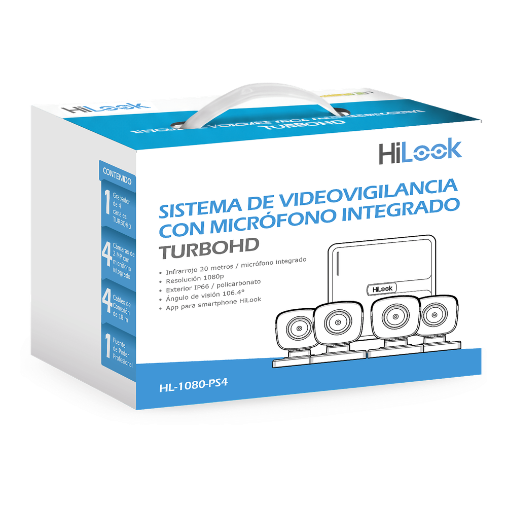 Kit TurboHD 1080p Lite / DVR 4 canales / Audio por Coaxitron / 4 Cámaras Bala de Policarbonato con Micrófono Integrado
