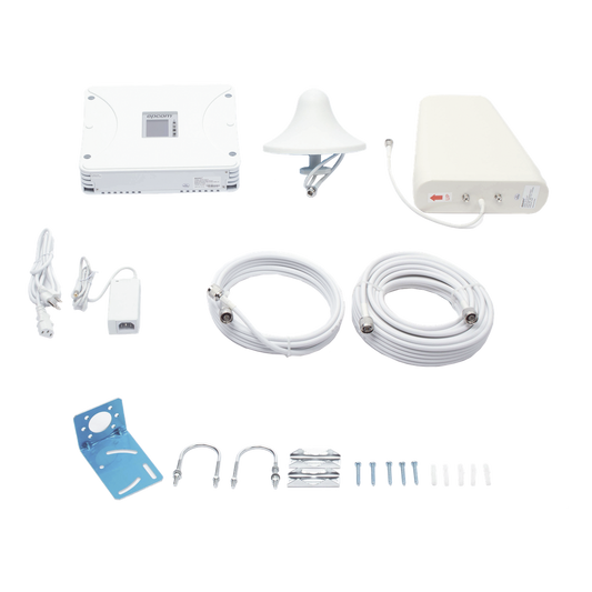 Kit Amplificador de Señal Celular 2G, 3G, 4G y 5G / Mejora llamadas convencionales y VoLTE / Amplifica señal de TELCEL, AT&T, MOVISTAR, BAIT,DiRi y más / Cubre hasta 300 m² con una antena y hasta 900 m² con 3 antenas.