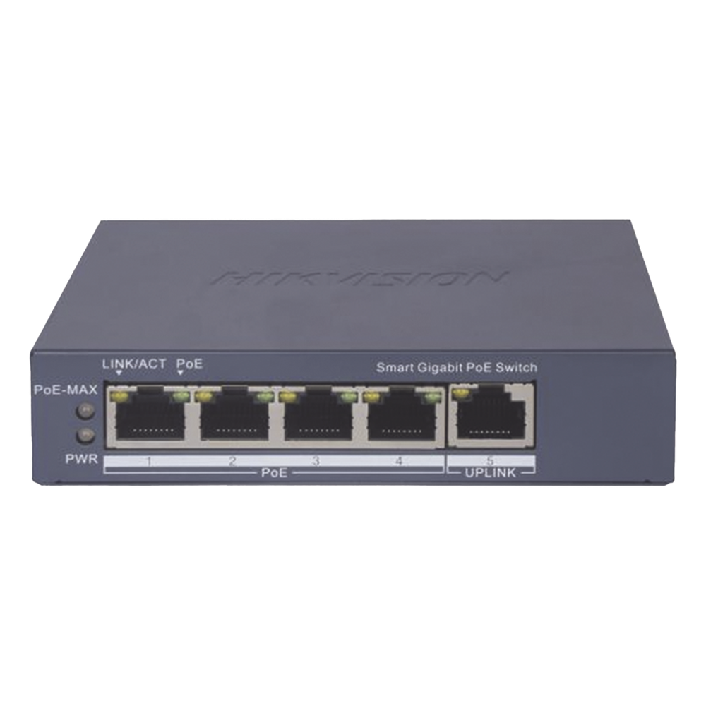 Switch Gigabit PoE+ / Administrable / 4 Puertos 1000 Mbps PoE+ / 1 Puerto 1000 Mbps Uplink / Configuración Nube Hik-PartnerPro / Modo Extendido hasta 300 Metros / 60 Watts