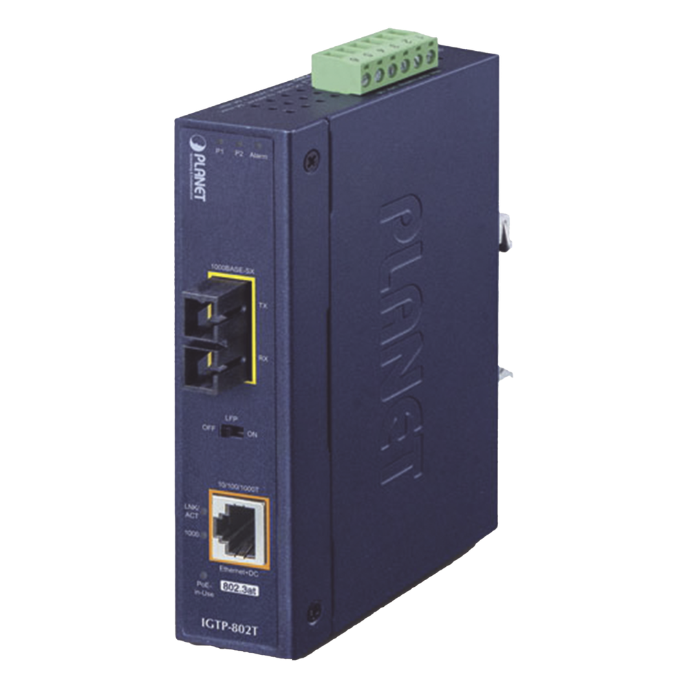 Convertidor de medios industrial PoE+ 1000BASE-SX a 10/100/1000BASE-T 802.3at (SC,MM) -550 m