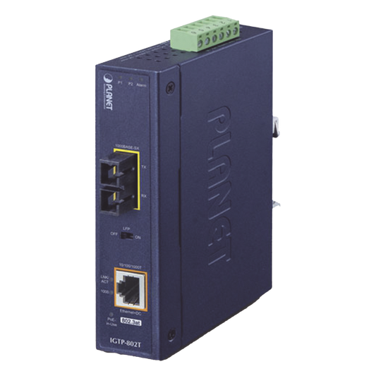 Convertidor de medios industrial PoE+ 1000BASE-SX a 10/100/1000BASE-T 802.3at (SC,MM) -550 m