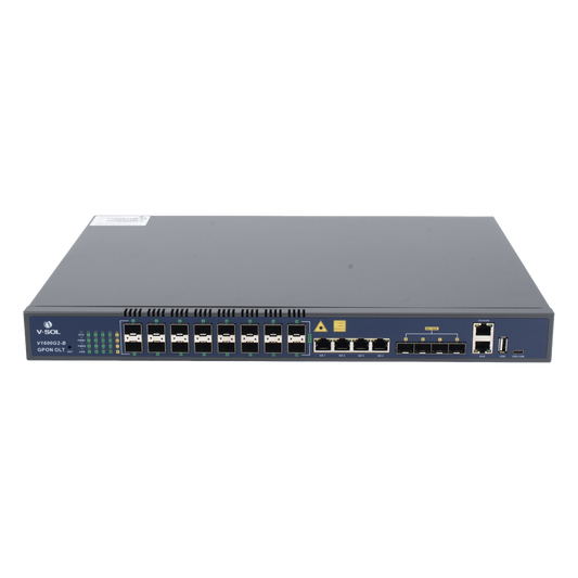 OLT de 16 puertos GPON con 8 puertos Uplink (4 puertos Gigabit Ethernet + 4 puertos SFP / puertos SFP+) hasta 2,048 ONUs