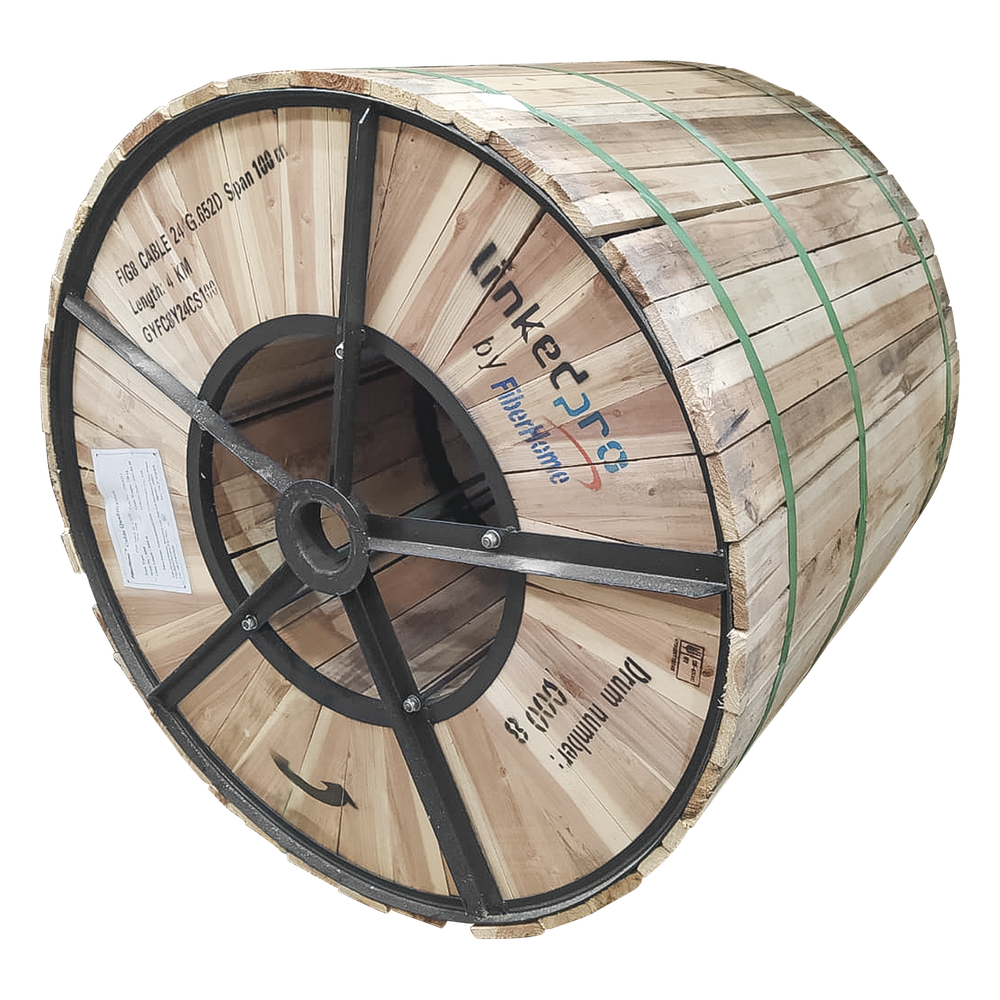 Carrete de 4 km de Fibra Óptica Aérea Figura 8 G.652D, Monomodo de 24 Hilos, Exterior, Span 100, Loose Tube