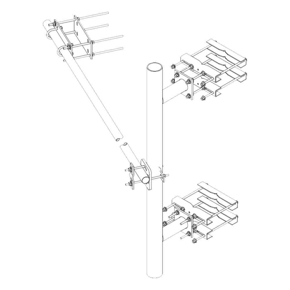 Montaje Lateral Reforzado con 30 cm de Separación . Mástil de 4-1/2" x 72" (114 mm x 1.8 m).