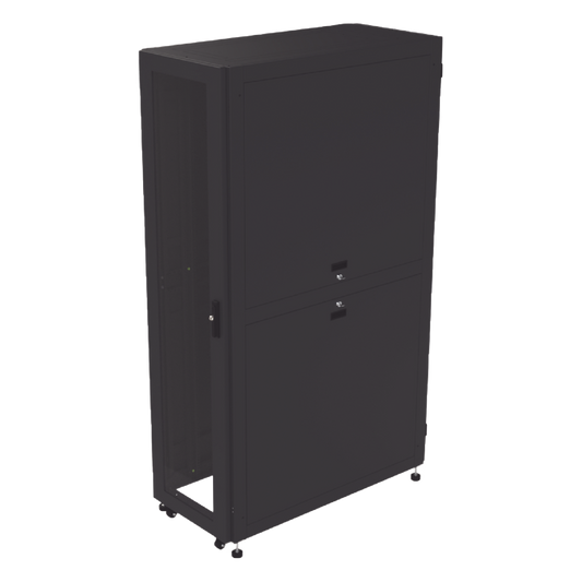 Gabinete Profesional para Telecomunicaciones de 45UR, 1200 mm Profundidad, Incluye 2 Organizadores Verticales de 45 Unidades de Rack, Se envía el Gabinete Armado.