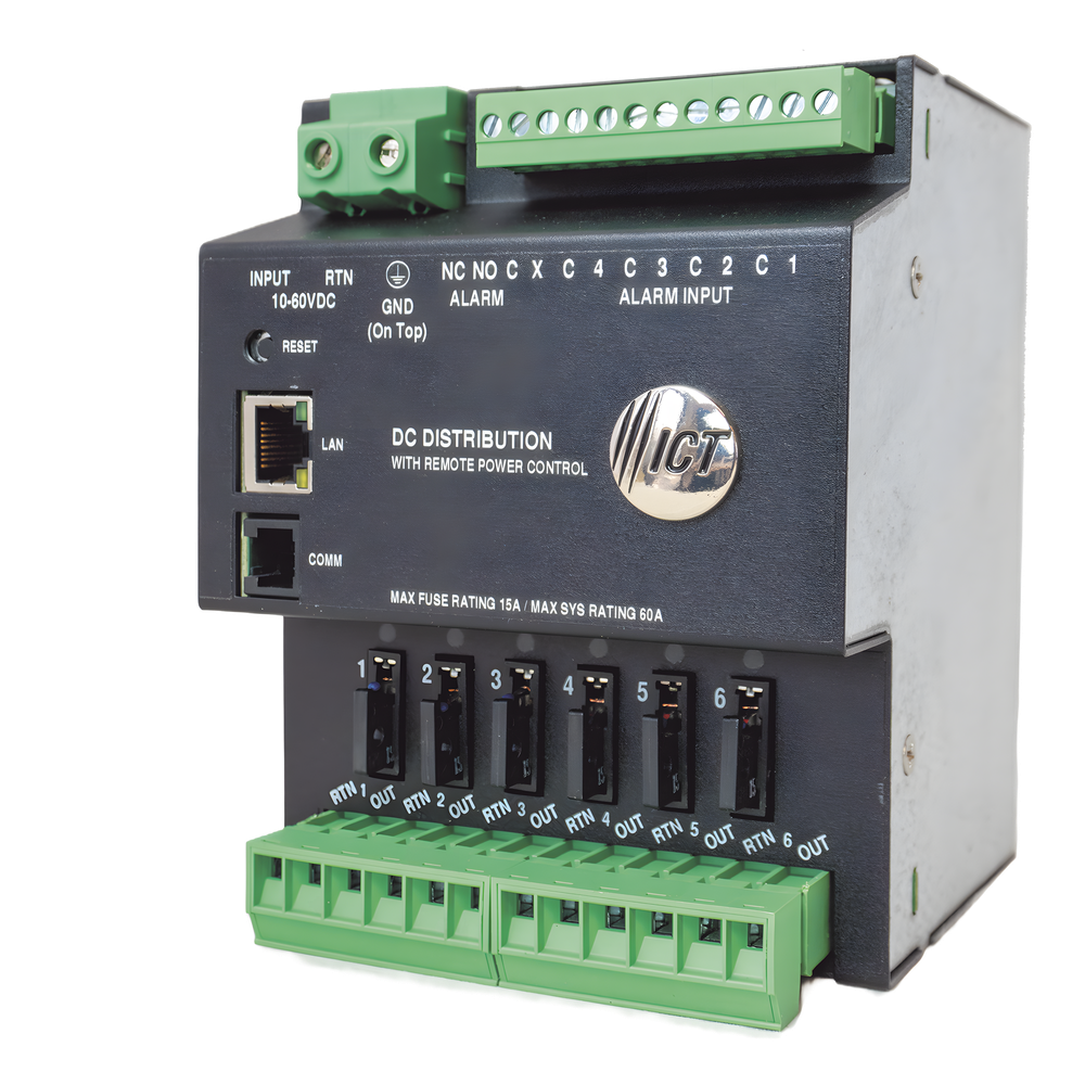 Fuente de distribución de 6 salidas, control y monitoreo Ethernet, Vo: 10-60V Dc, para montaje en riel din