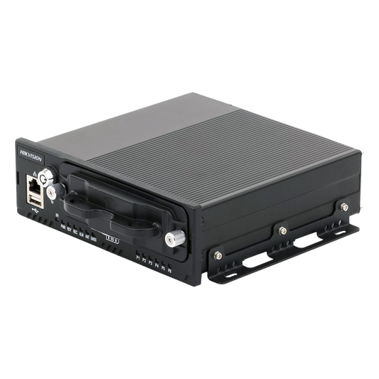 NVR Móvil Vehicular de 8 Canales / 4 PoE + 4 vía Switch / 2 Megapixel / H.265 / GPS + Sensor G / 2 Bahías HDD / RJ45 / Aluminio Industrial