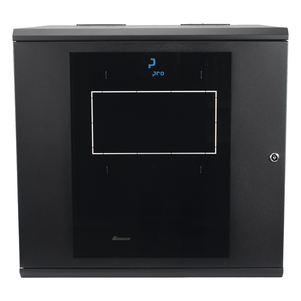 Gabinete Abatible de Pared (Con Marco Trasero) con Rack 19" de 12 Unidades. Ventana de Cristal Templado.
