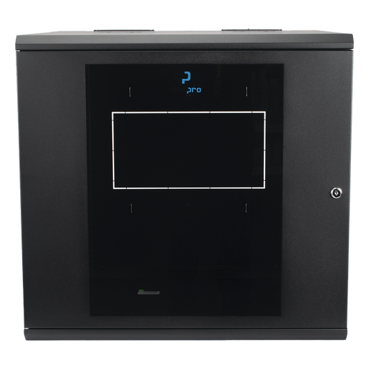 Gabinete Abatible de Pared (Con Marco Trasero) con Rack 19" de 12 Unidades. Ventana de Cristal Templado.