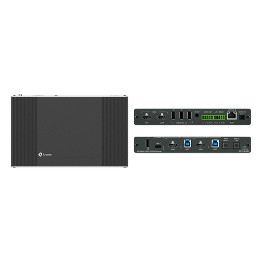 Auto-Switcher | 1 USB-C + 2 HDMI/USB Inputs | HDMI Output | USB 3.2 Switching | 4K@60Hz | HDCP 2.3 | PoE | MegaTOOLS Enclosure