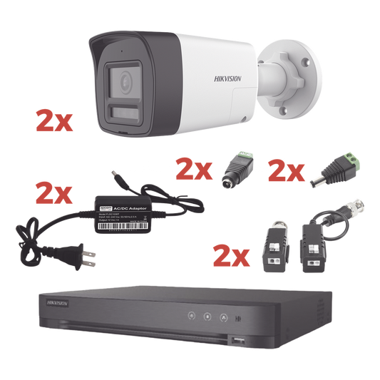 Kit Audio Bidireccional TurboHD 1080p / DVR 4 Canales / 2 Cámaras Bala (Exterior) con Bocina y Microfóno Integrado / 2 Fuentes de Poder / Accesorios