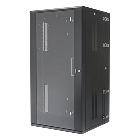 Gabinete PanZone de Montaje en Pared, de 19in, Puerta con Ventana de Seguridad, 26 UR, 635mm de Profundidad, Color Negro