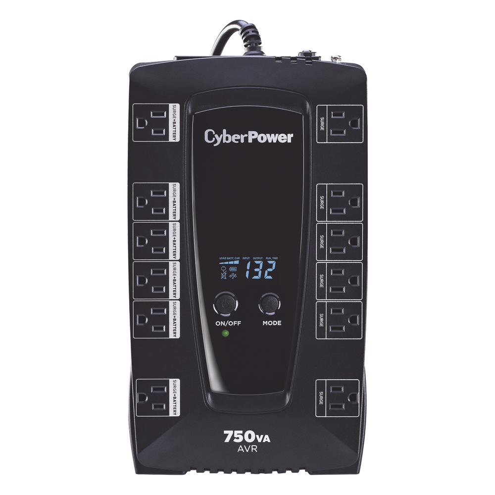 UPS de 750 VA/450 W, Topología Línea Interactiva, Entrada 120 Vca NEMA 5-15P, Tipo Gabinete Compacto, Con 12 Tomas NEMA 5-15R