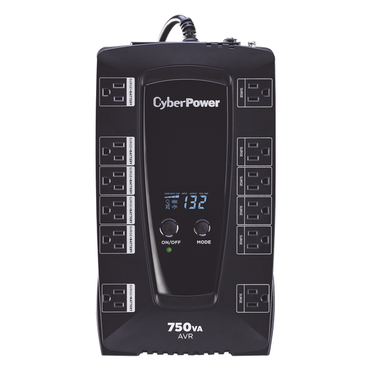 UPS de 750 VA/450 W, Topología Línea Interactiva, Entrada 120 Vca NEMA 5-15P, Tipo Gabinete Compacto, Con 12 Tomas NEMA 5-15R