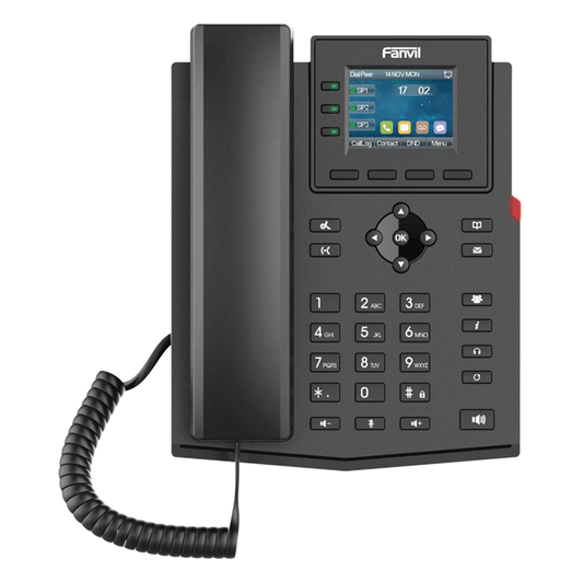 Teléfono IP empresarial para 4 líneas SIP con pantalla LCD de 2.4 pulgadas a color, Opus y conferencia de 3 vías, PoE.