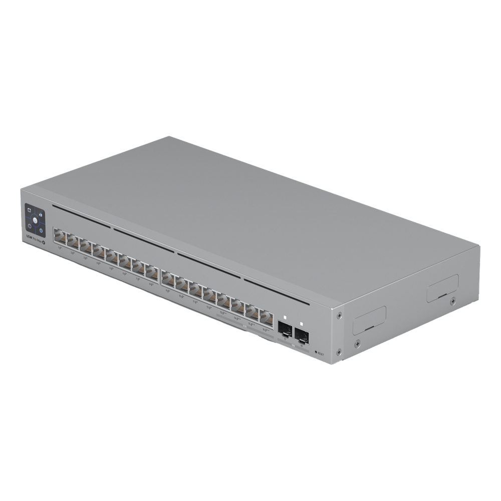 UniFi Switch Pro Max 16 PoE con funciones Capa 3, 16 puertos EtherLight RGB / (4) puertos 2.5 GbE POE++ y (12) puertos GbE POE+ /(2) puertos SFP+ 10G /con pantalla táctil informativa, hasta 180W de presupuesto POE