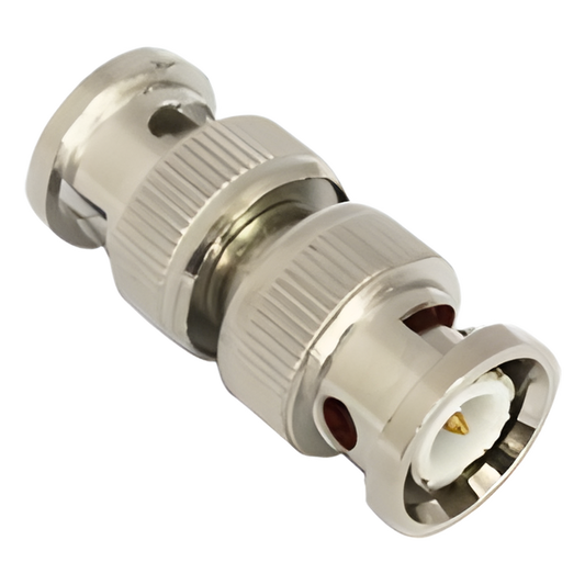 Adaptador tipo barril para 75 Ohm, de conector BNC macho a BNC macho, Níquel/ Oro/ Teflón.