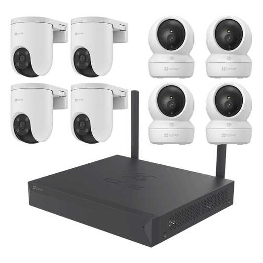 Kit de cámaras Wi-Fi / 3 Megapixel / Incluye 8 Cámaras (4 camaras Para Interior y 4 Cámaras Para Exterior) / 1 NVR WI-FI 8 Canales / Vision Nocturna a Color / Detección de Humanos
