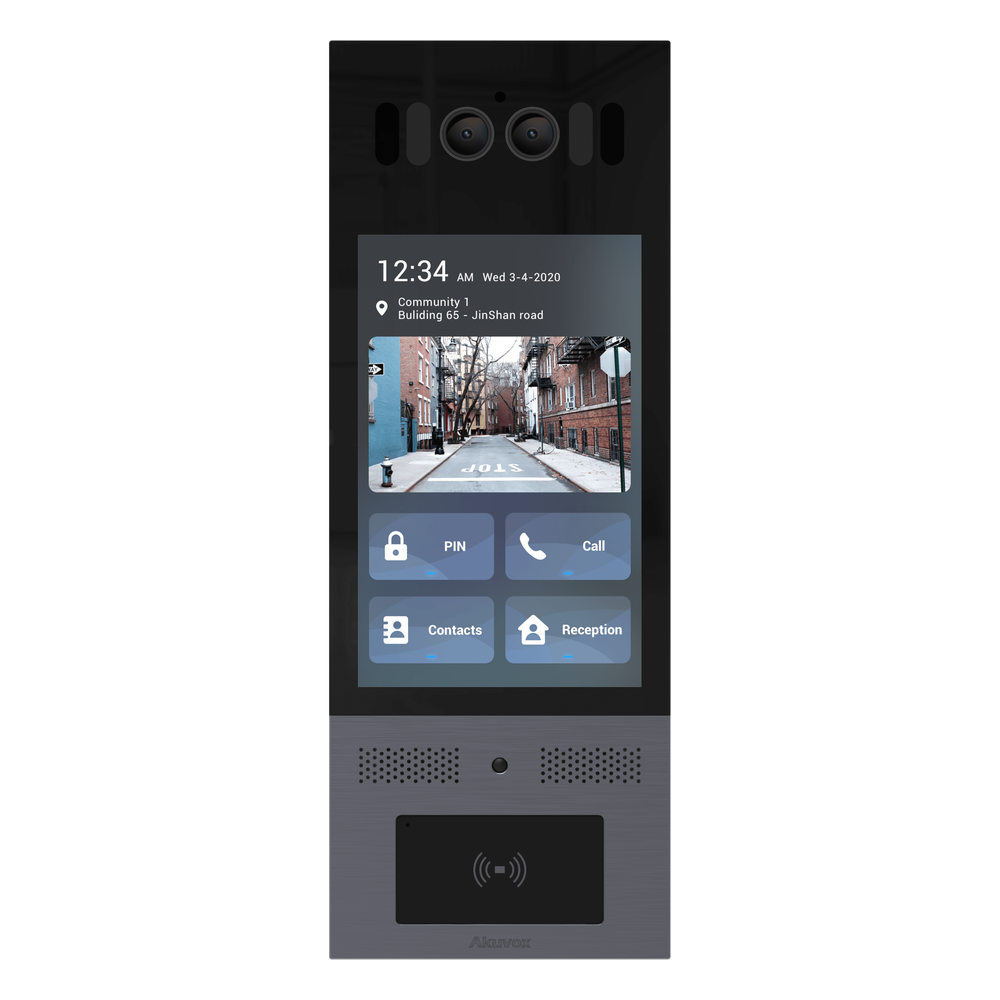 Frente de Calle Antivandálico IK10 / Incluye montaje / Administración 100% en la Nube / Notificación a APP / Llamada Telefónica / ANDROID / SIP / ONVIF /Reconocimiento Facial / QR y PIN para Visitas / IP66 / Bluetooth / NFC